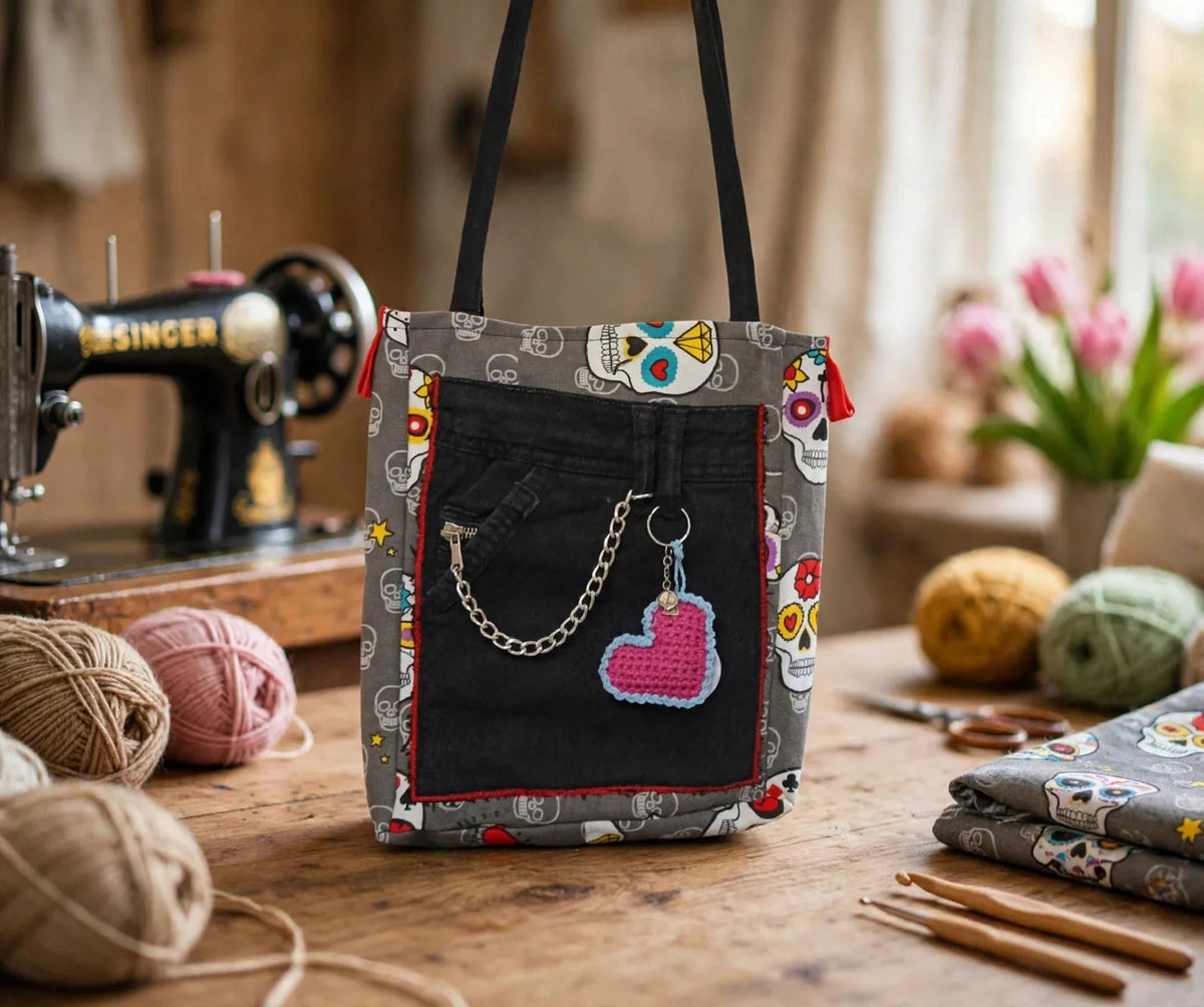 Borsa Denim con Cuore Uncinetto