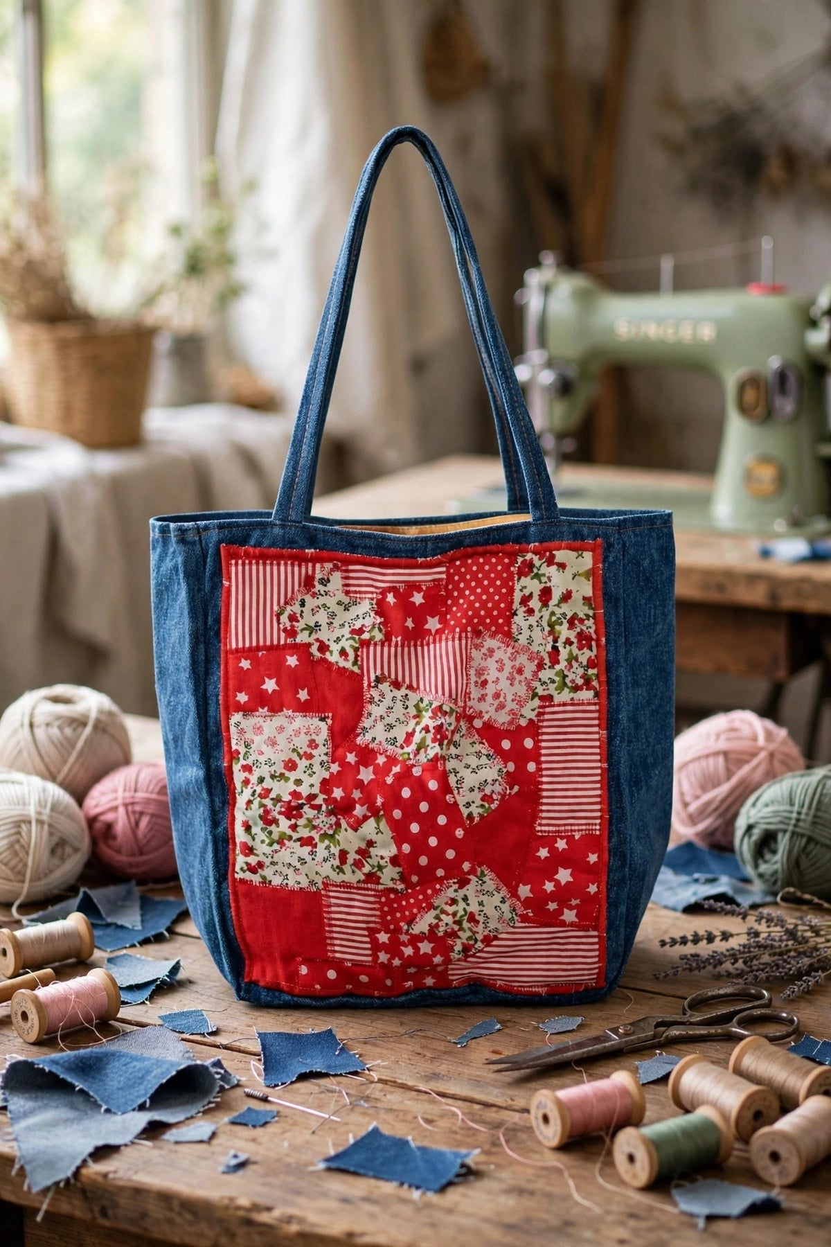 Borsa Jeans Patchwork Red