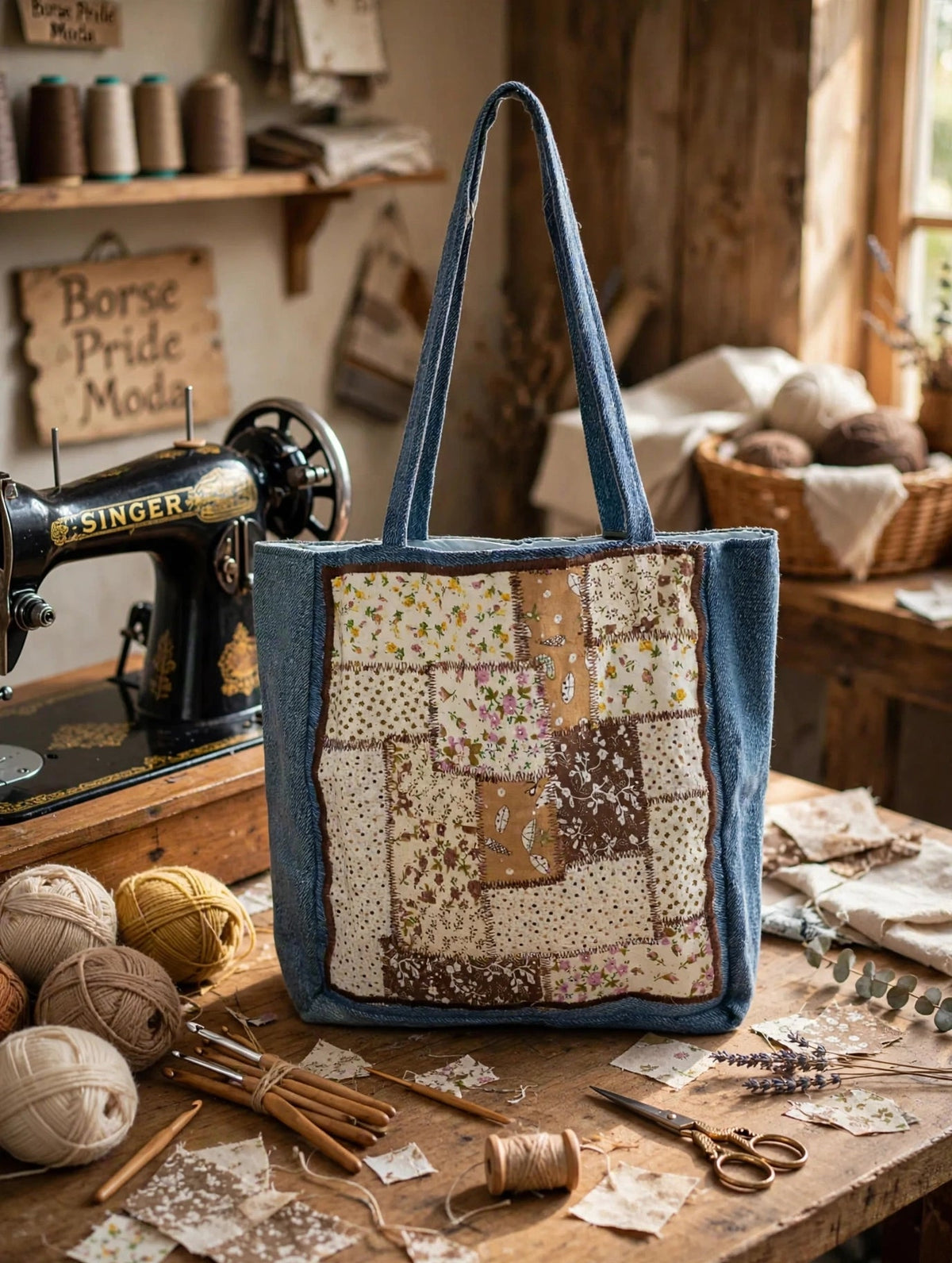 Borsa Jeans Patchwork Brown
